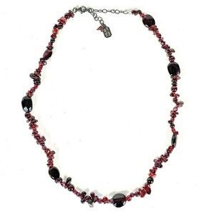 Kalan 925 USA Vintage Garnet Chipped Nugget Seed Beaded Necklace 18"